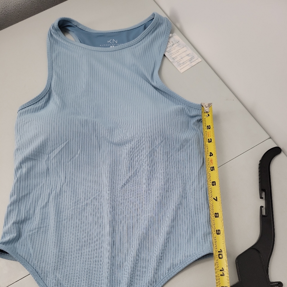 NEW Klassywear Womens High Neck Brami Bodysuit Blue Ribbed Medium Klassy Network - Picture 6 of 10
